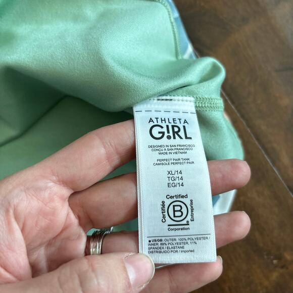 Athleta Girl Perfect Pair Athletic Tank Top Blue Green Printed Sz XL/14 Set of 2 - Picture 8 of 12